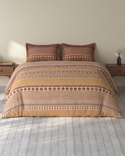 Spaces Rio Light Brown Ornate 100% Cotton Double Bedsheet with 2 Pillow Covers - 90 x 108 Inches