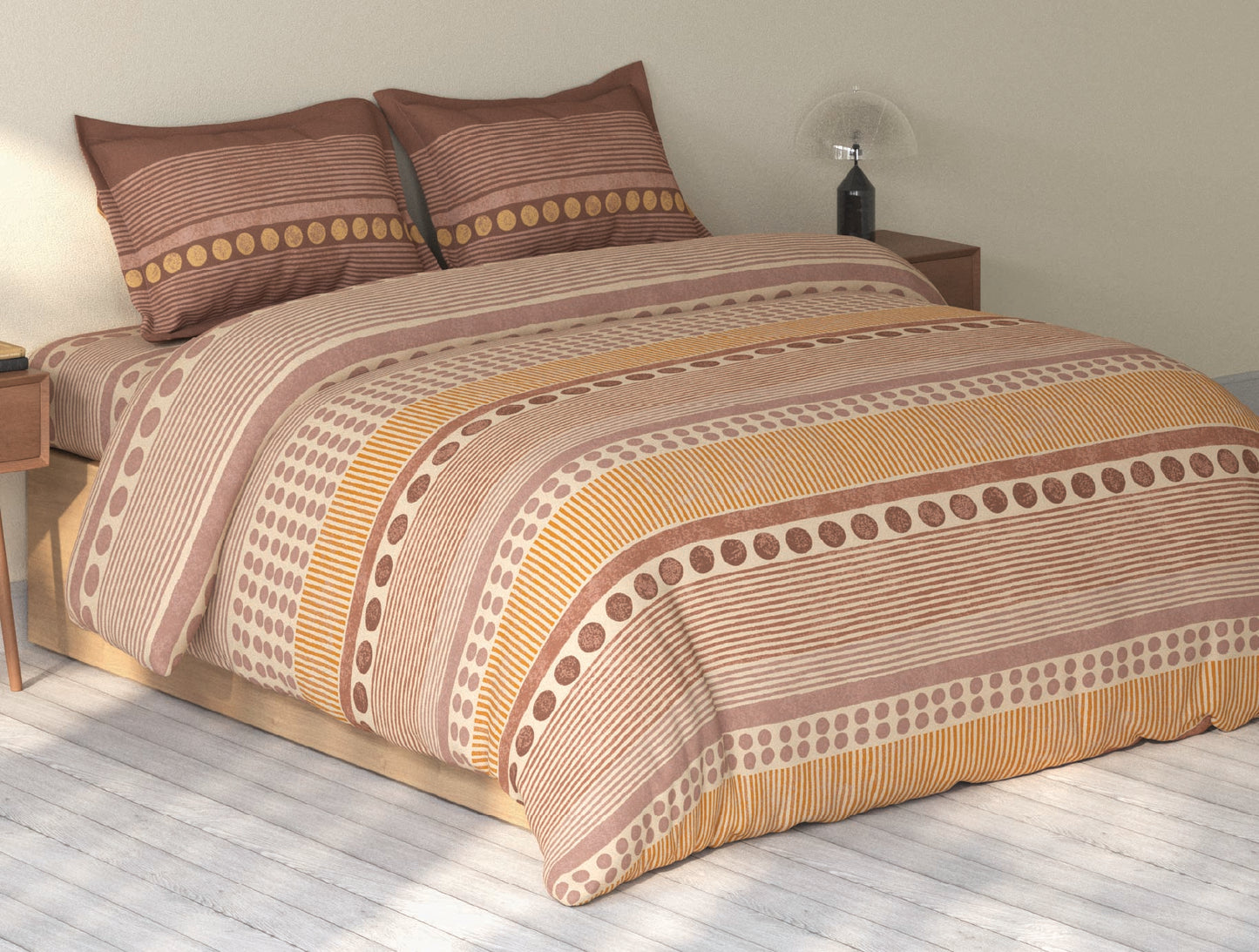 Spaces Rio Light Brown Ornate 100% Cotton Double Bedsheet with 2 Pillow Covers - 90 x 108 Inches