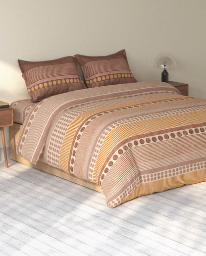 Spaces Rio Light Brown Ornate 100% Cotton Double Bedsheet with 2 Pillow Covers - 90 x 108 Inches