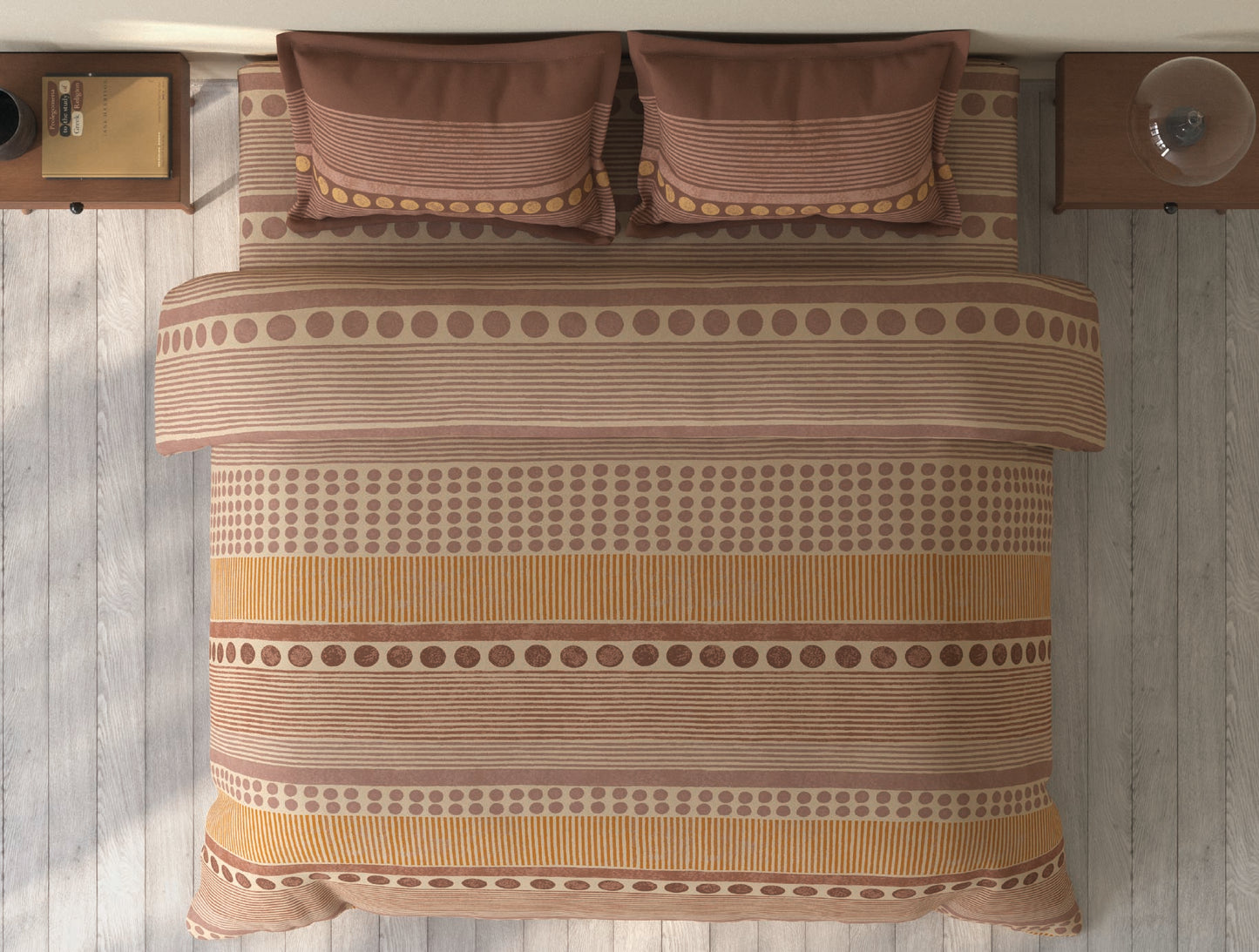 Spaces Rio Light Brown Ornate 100% Cotton Double Bedsheet with 2 Pillow Covers - 90 x 108 Inches