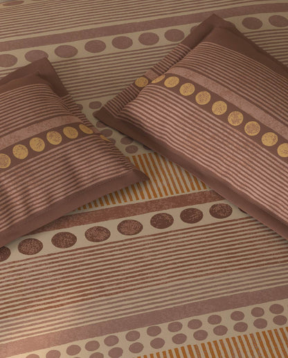 Spaces Rio Light Brown Ornate 100% Cotton Double Bedsheet with 2 Pillow Covers - 90 x 108 Inches