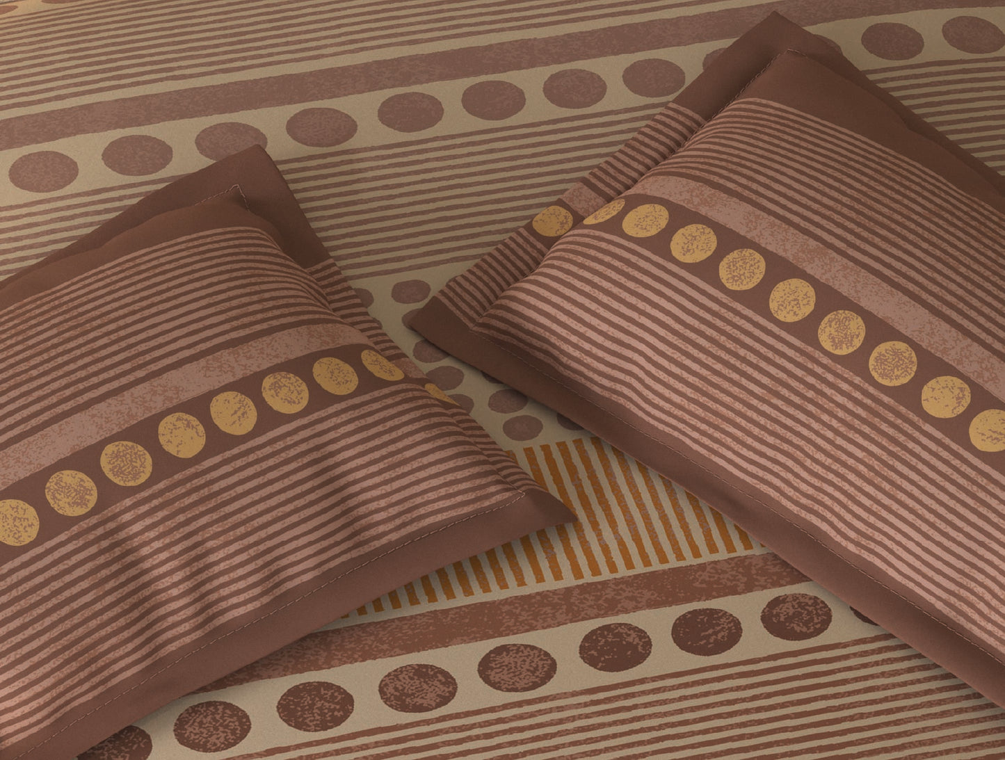 Spaces Rio Light Brown Ornate 100% Cotton Double Bedsheet with 2 Pillow Covers - 90 x 108 Inches