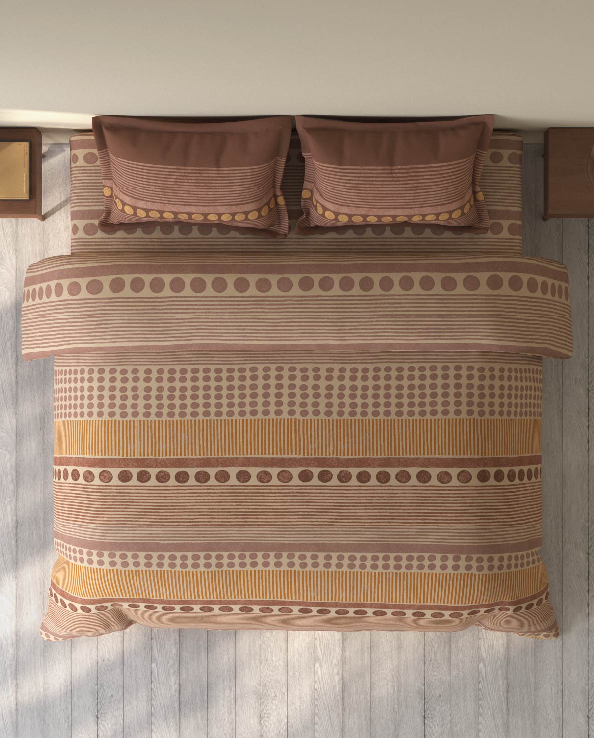 Spaces Rio Light Brown Ornate 100% Cotton Double Bedsheet with 2 Pillow Covers - 90 x 108 Inches