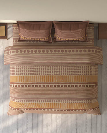 Spaces Rio Light Brown Ornate 100% Cotton Double Bedsheet with 2 Pillow Covers - 90 x 108 Inches