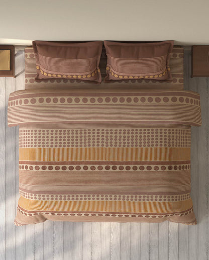 Spaces Rio Light Brown Ornate 100% Cotton Double Bedsheet with 2 Pillow Covers - 90 x 108 Inches