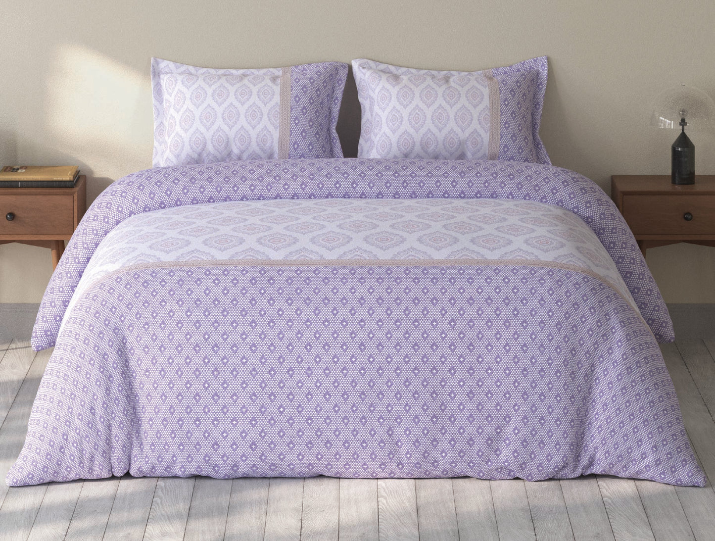 Spaces Rio Light Violet Ornate 100% Cotton Double Bedsheet with 2 Pillow Covers - 90 x 108 Inches