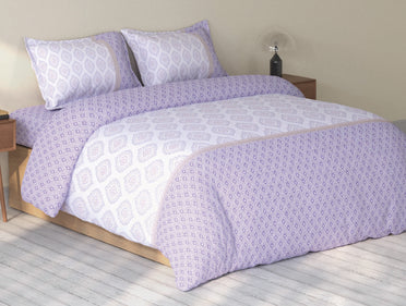 Spaces Rio Light Violet Ornate 100% Cotton Double Bedsheet with 2 Pillow Covers - 90 x 108 Inches