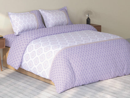 Spaces Rio Light Violet Ornate 100% Cotton Double Bedsheet with 2 Pillow Covers - 90 x 108 Inches