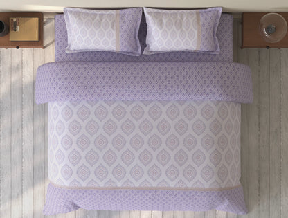 Spaces Rio Light Violet Ornate 100% Cotton Double Bedsheet with 2 Pillow Covers - 90 x 108 Inches