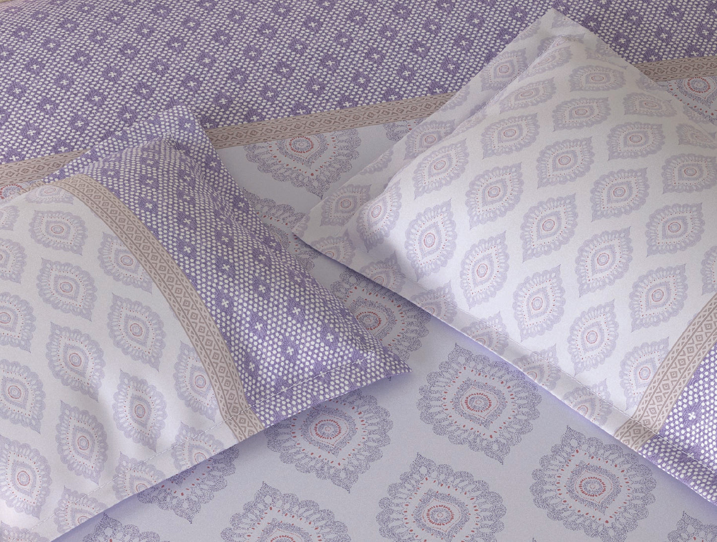 Spaces Rio Light Violet Ornate 100% Cotton Double Bedsheet with 2 Pillow Covers - 90 x 108 Inches