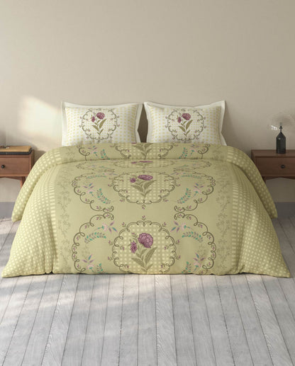 Spaces Rio Light Yellow Floral 100% Cotton Double Bedsheet with 2 Pillow Covers - 90 x 108 Inches