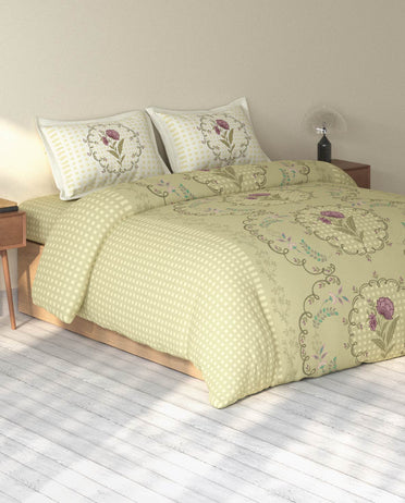 Spaces Rio Light Yellow Floral 100% Cotton Double Bedsheet with 2 Pillow Covers - 90 x 108 Inches