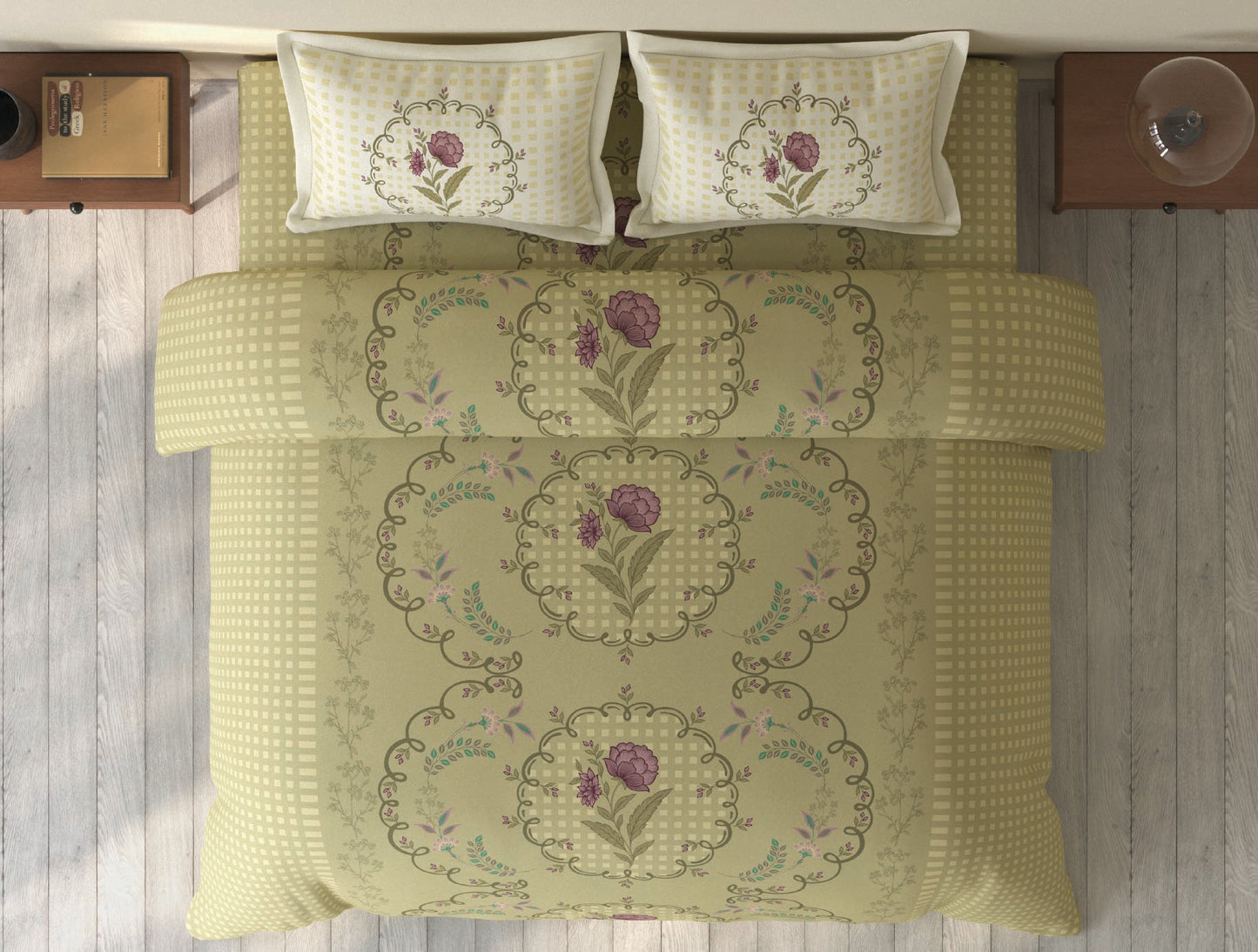 Spaces Rio Light Yellow Floral 100% Cotton Double Bedsheet with 2 Pillow Covers - 90 x 108 Inches