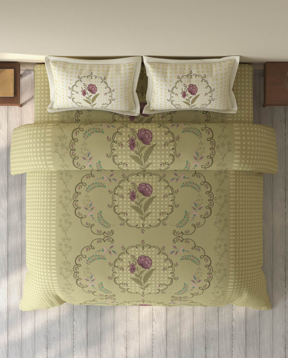 Spaces Rio Light Yellow Floral 100% Cotton Double Bedsheet with 2 Pillow Covers - 90 x 108 Inches