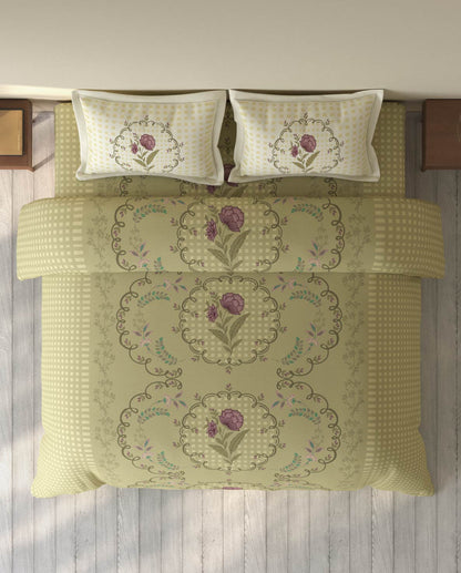 Spaces Rio Light Yellow Floral 100% Cotton Double Bedsheet with 2 Pillow Covers - 90 x 108 Inches