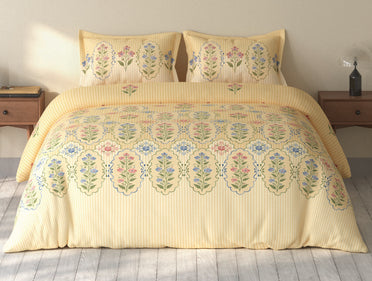 Spaces Rio Double Cream Floral 100% Cotton Double Bedsheet with 2 Pillow Covers - 90 x 108 Inches