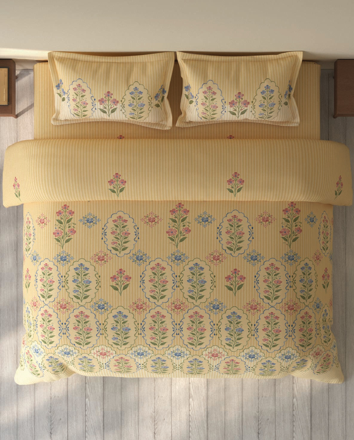 Spaces Rio Double Cream Floral 100% Cotton Double Bedsheet with 2 Pillow Covers - 90 x 108 Inches