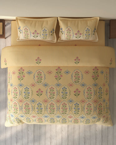 Spaces Rio Double Cream Floral 100% Cotton Double Bedsheet with 2 Pillow Covers - 90 x 108 Inches