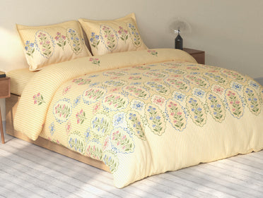 Spaces Rio Double Cream Floral 100% Cotton Double Bedsheet with 2 Pillow Covers - 90 x 108 Inches