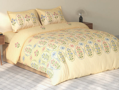 Spaces Rio Light Yellow Floral 100% Cotton Double Bedsheet with 2 Pillow Covers - 90 x 108 Inches