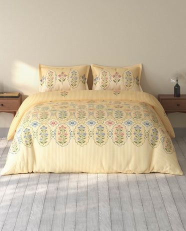Spaces Rio Double Cream Floral 100% Cotton Double Bedsheet with 2 Pillow Covers - 90 x 108 Inches