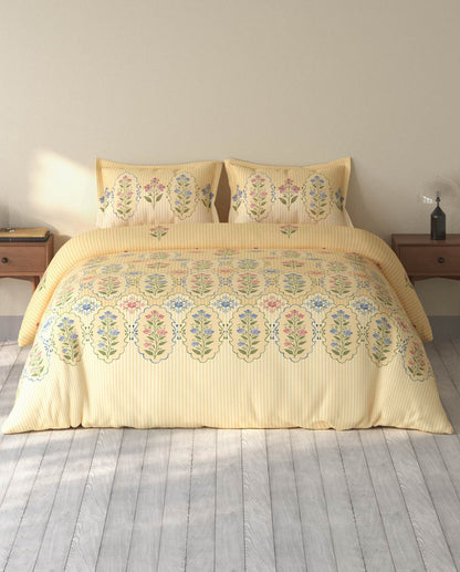 Spaces Rio Double Cream Floral 100% Cotton Double Bedsheet with 2 Pillow Covers - 90 x 108 Inches