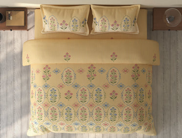 Spaces Rio Double Cream Floral 100% Cotton Double Bedsheet with 2 Pillow Covers - 90 x 108 Inches