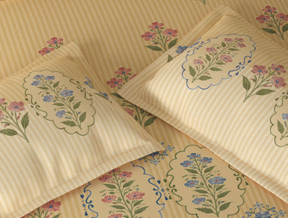 Spaces Rio Light Yellow Floral 100% Cotton Double Bedsheet with 2 Pillow Covers - 90 x 108 Inches