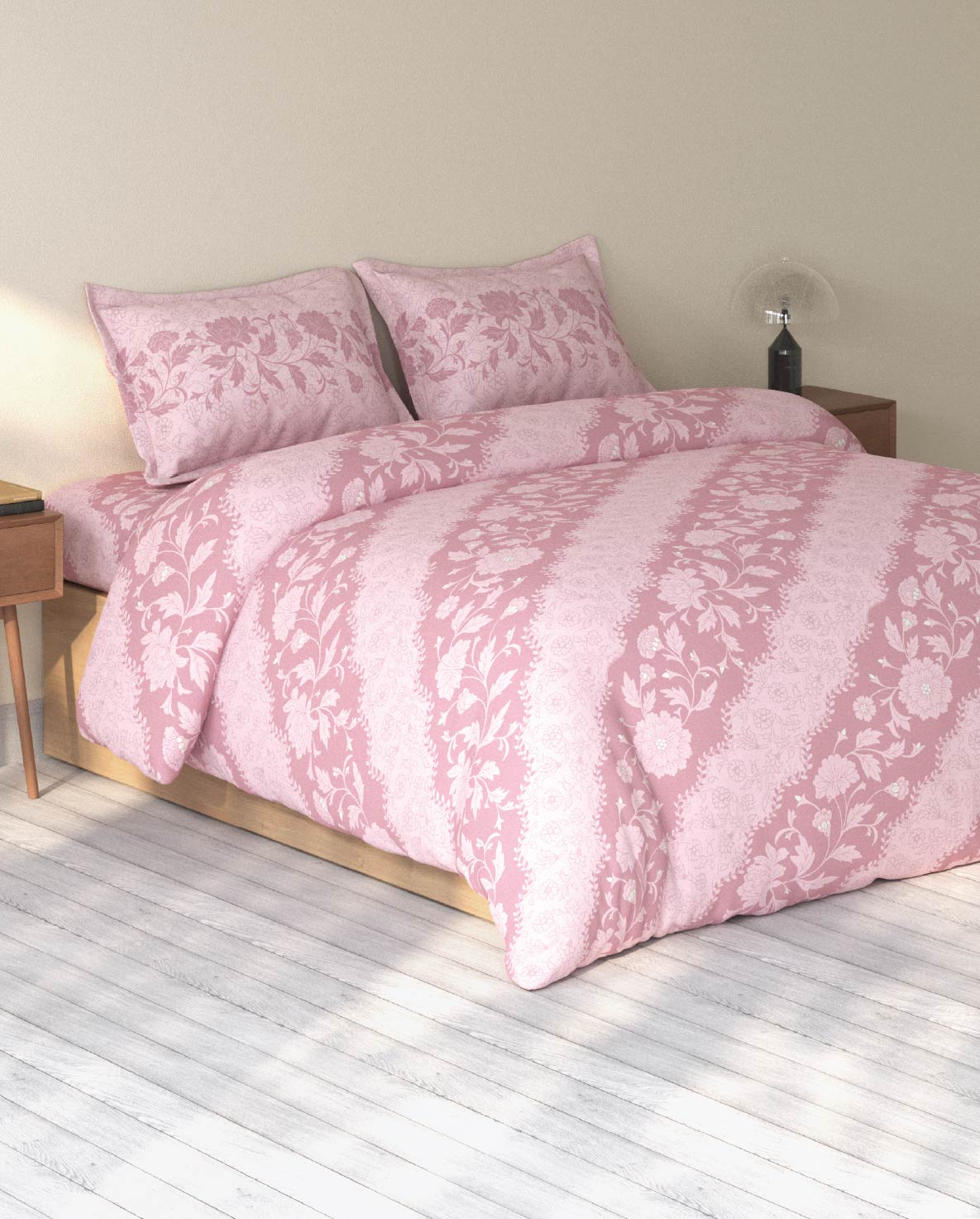 Spaces Rio Blush Floral 100% Cotton Double Bedsheet with 2 Pillow Covers - 90 x 108 Inches