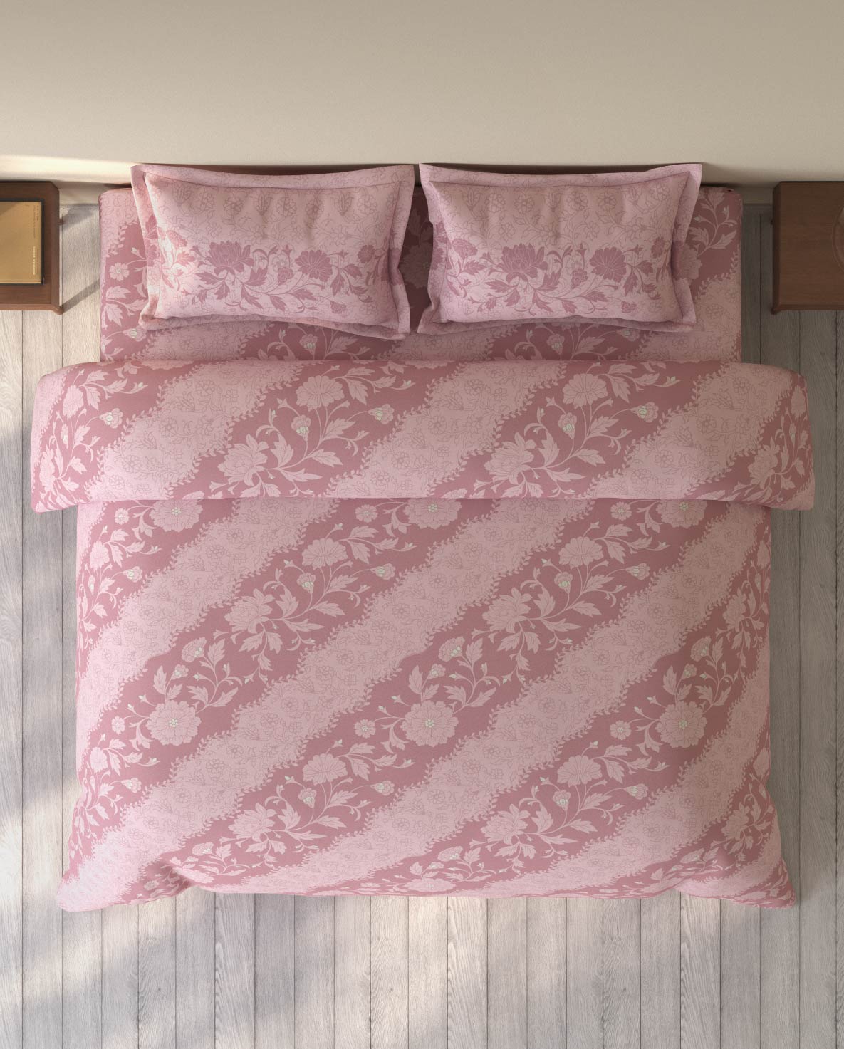 Spaces Rio Blush Floral 100% Cotton Double Bedsheet with 2 Pillow Covers - 90 x 108 Inches