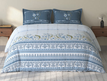 Spaces Rio Light Blue Floral 100% Cotton Double Bedsheet with 2 Pillow Covers - 90 x 108 Inches