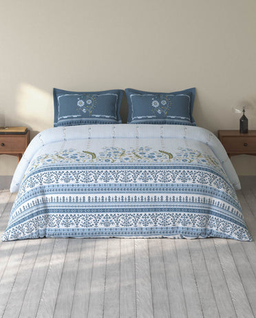 Spaces Rio Light Blue Floral 100% Cotton Double Bedsheet with 2 Pillow Covers - 90 x 108 Inches