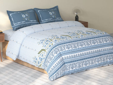 Spaces Rio Light Blue Floral 100% Cotton Double Bedsheet with 2 Pillow Covers - 90 x 108 Inches