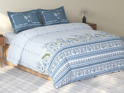 Spaces Rio Light Blue Floral 100% Cotton Double Bedsheet with 2 Pillow Covers - 90 x 108 Inches