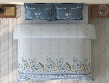 Spaces Rio Light Blue Floral 100% Cotton Double Bedsheet with 2 Pillow Covers - 90 x 108 Inches
