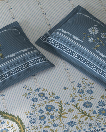 Spaces Rio Light Blue Floral 100% Cotton Double Bedsheet with 2 Pillow Covers - 90 x 108 Inches
