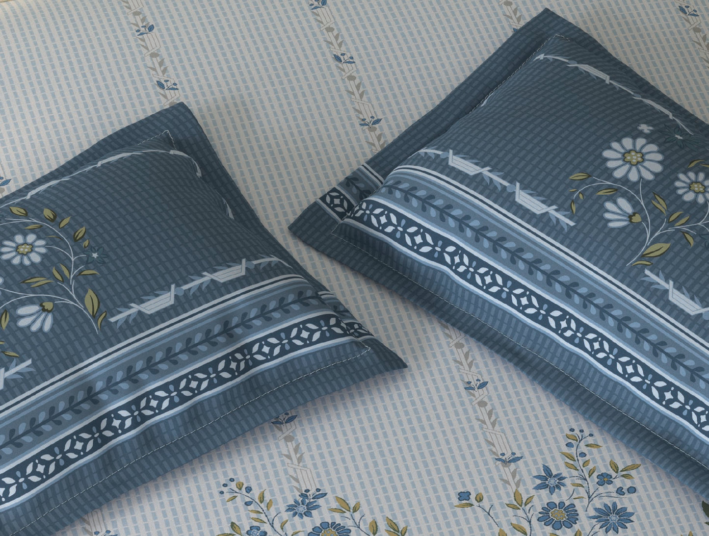 Spaces Rio Light Blue Floral 100% Cotton Double Bedsheet with 2 Pillow Covers - 90 x 108 Inches