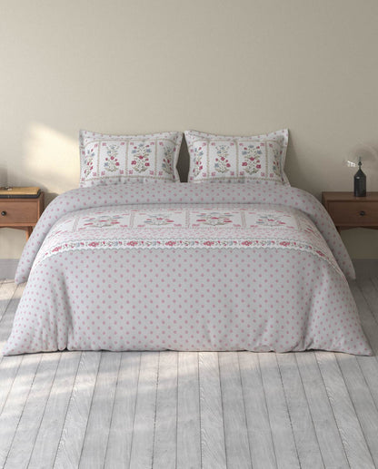 Spaces Rio Grey Floral 100% Cotton Double Bedsheet with 2 Pillow Covers - 90 x 108 Inches