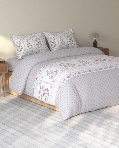 Spaces Rio Grey Floral 100% Cotton Double Bedsheet with 2 Pillow Covers - 90 x 108 Inches