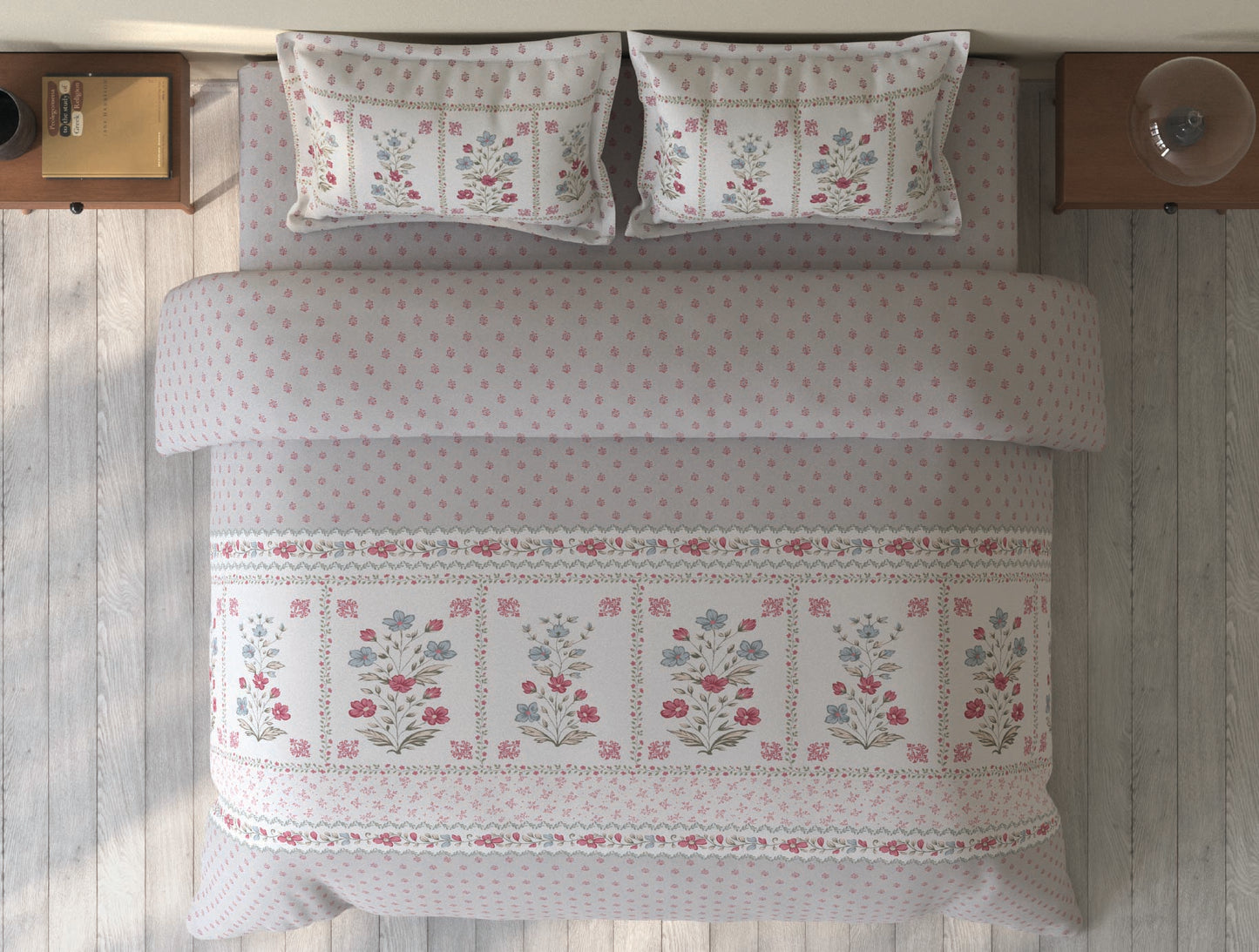 Spaces Rio Grey Floral 100% Cotton Double Bedsheet with 2 Pillow Covers - 90 x 108 Inches