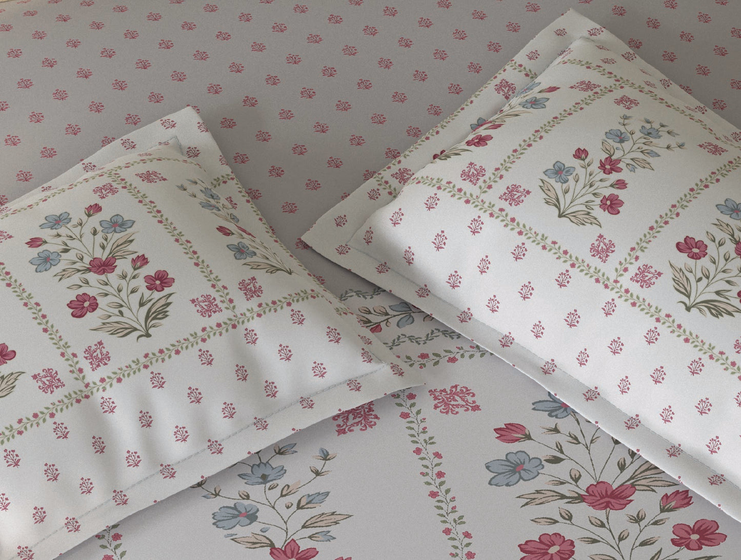 Spaces Rio Grey Floral 100% Cotton Double Bedsheet with 2 Pillow Covers - 90 x 108 Inches