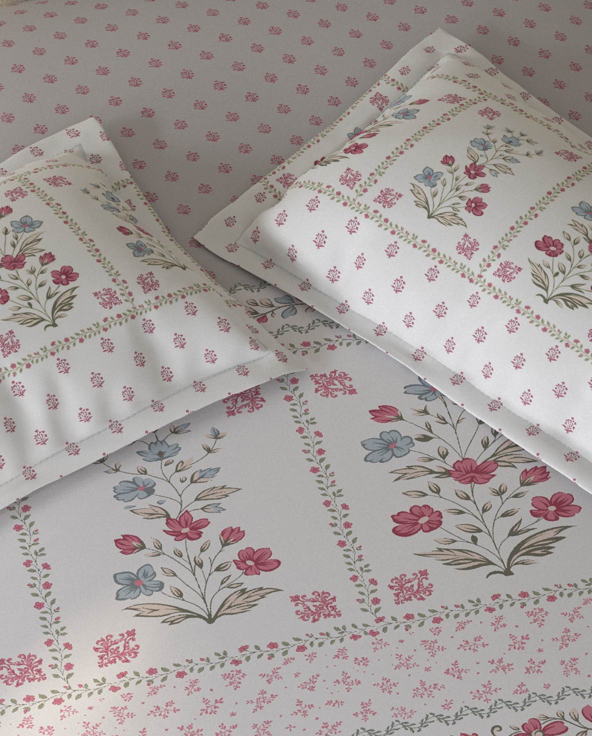 Spaces Rio Grey Floral 100% Cotton Double Bedsheet with 2 Pillow Covers - 90 x 108 Inches
