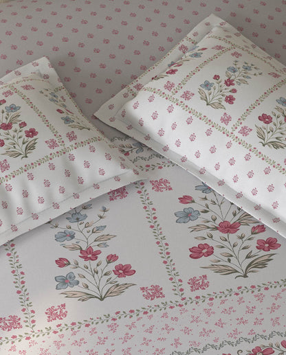 Spaces Rio Grey Floral 100% Cotton Double Bedsheet with 2 Pillow Covers - 90 x 108 Inches