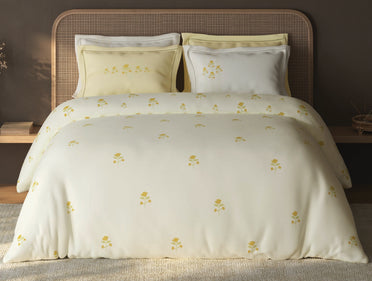 Spaces Sierra Light Yellow Floral 100% Hygro Cotton 210 TC Large Bedsheet with 4 Pillow Covers - 108 x 108 Inches