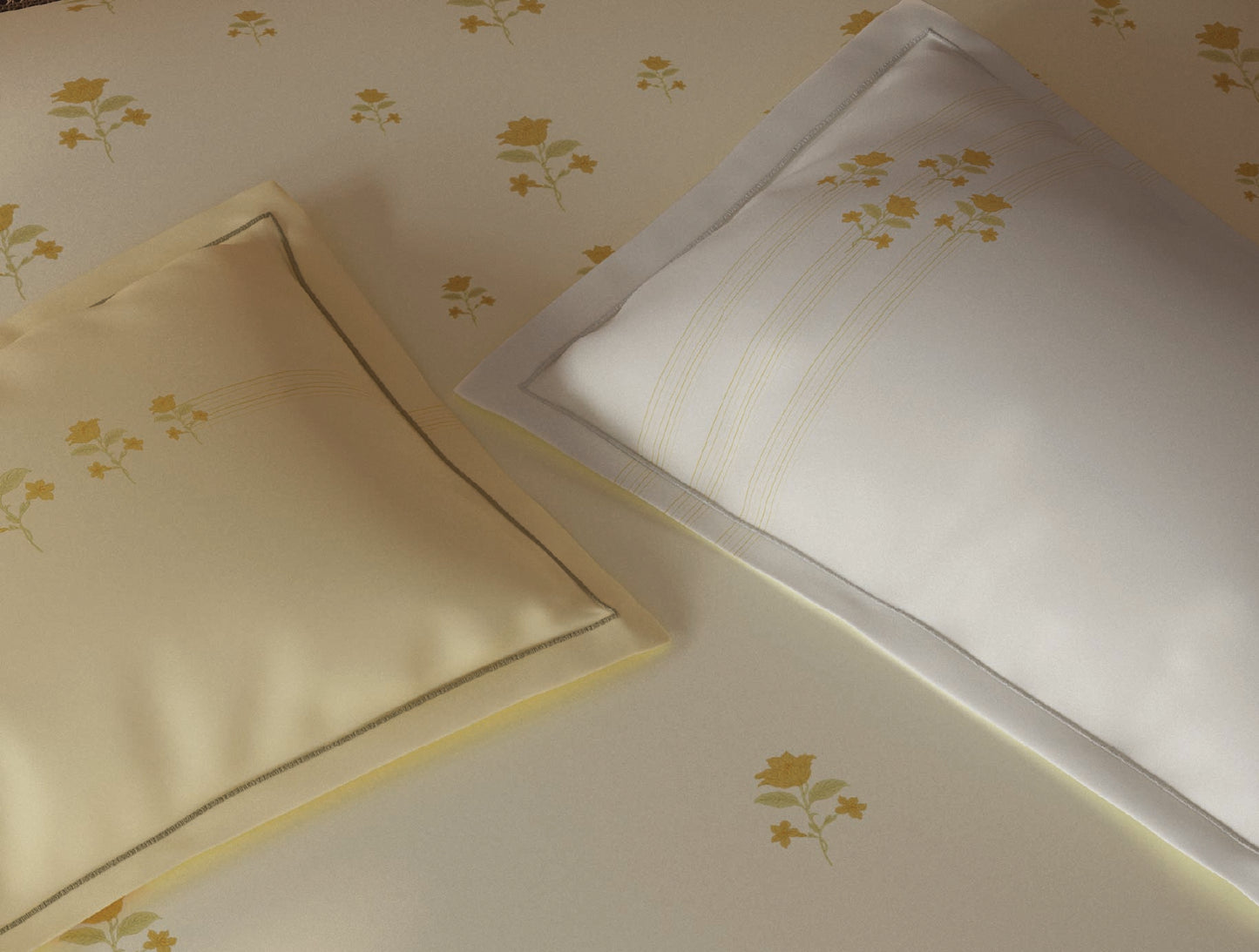 Spaces Sierra Light Yellow Floral 100% Hygro Cotton Large Bedsheet with 4 Pillow Covers - 108 x 108 Inches