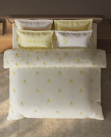 Spaces Sierra Light Yellow Floral 100% Hygro Cotton 210 TC Large Bedsheet with 4 Pillow Covers - 108 x 108 Inches