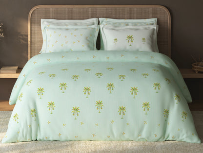 Spaces Sierra Light Aqua Floral 100% Hygro Cotton Large Bedsheet with 4 Pillow Covers - 108 x 108 Inches