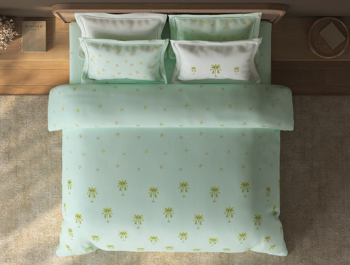 Spaces Sierra Light Aqua Floral 100% Hygro Cotton Large Bedsheet with 4 Pillow Covers - 108 x 108 Inches