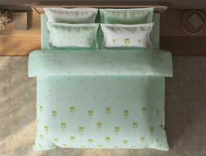 Spaces Sierra Light Aqua Floral 100% Hygro Cotton Large Bedsheet with 4 Pillow Covers - 108 x 108 Inches