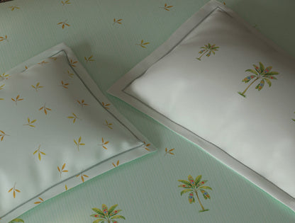 Spaces Sierra Light Aqua Floral 100% Hygro Cotton Large Bedsheet with 4 Pillow Covers - 108 x 108 Inches